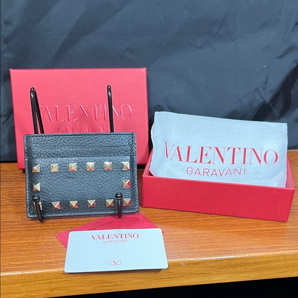 Valentino Garavani Black Wallet with Gold Studs